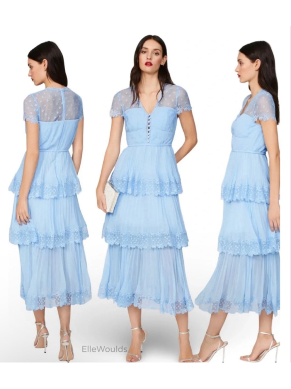 Self Portrait Light Blue Tiered Midi Dress US Size 8 $695 - Picture 5 of 5